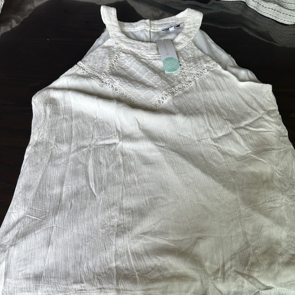 Crescent White Lace Detail Tank Top
